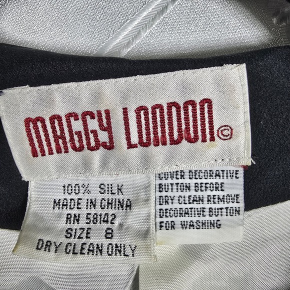 Vintage Maggy London Silk Skirt Set Woman 8 Black White Gingham Floral Old Money - Picture 5 of 13